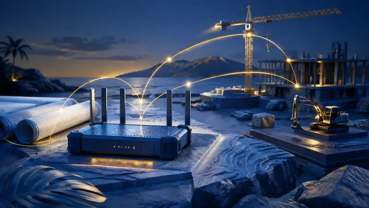 Futuristic illustration: Construction site connectivity in a Hawaiʻi-inspired setting