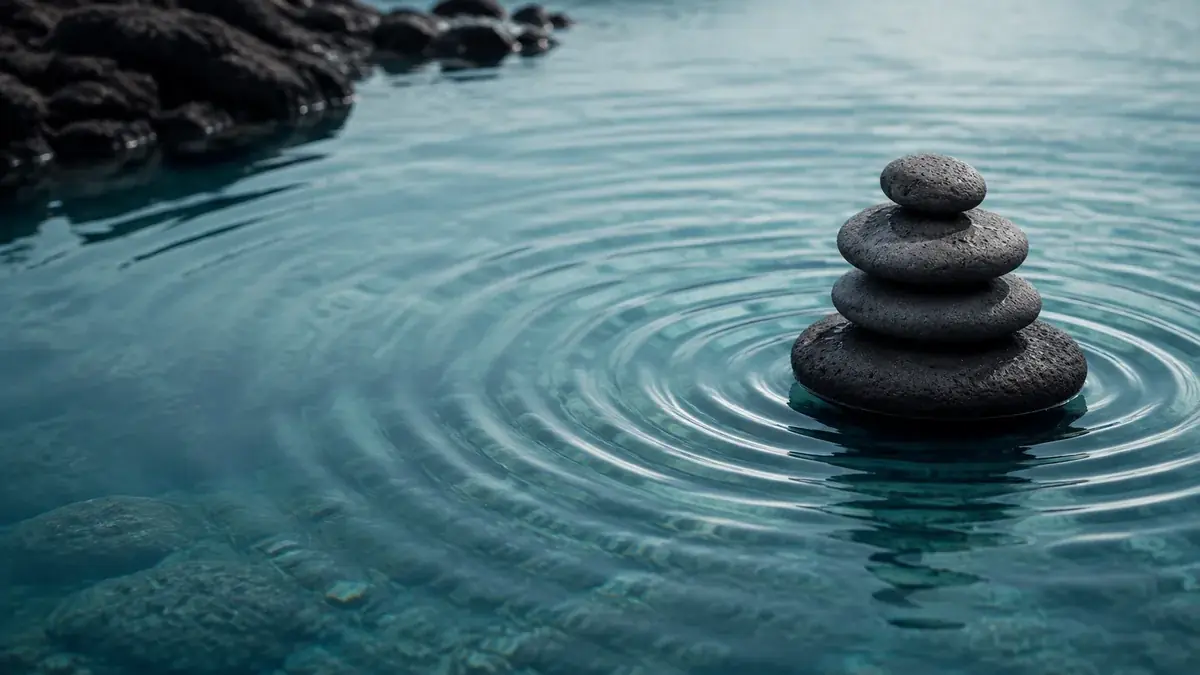 5G productivity: concentric ripples crossing calm teal water, subtle movement and connectivity