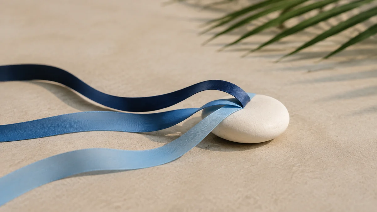 Internet options: three different blue ribbons arriving at one smooth ivory stone
