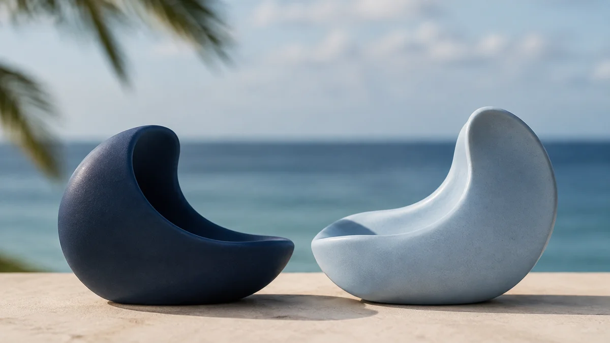 Cloud phone systems: two graceful curved ceramic forms suggesting a conversation, navy and pale blue