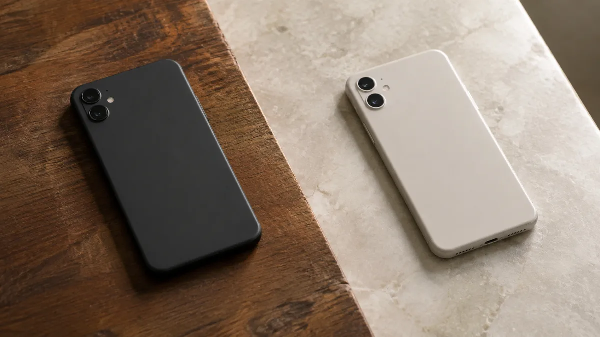 Two phones on contrasting surfaces